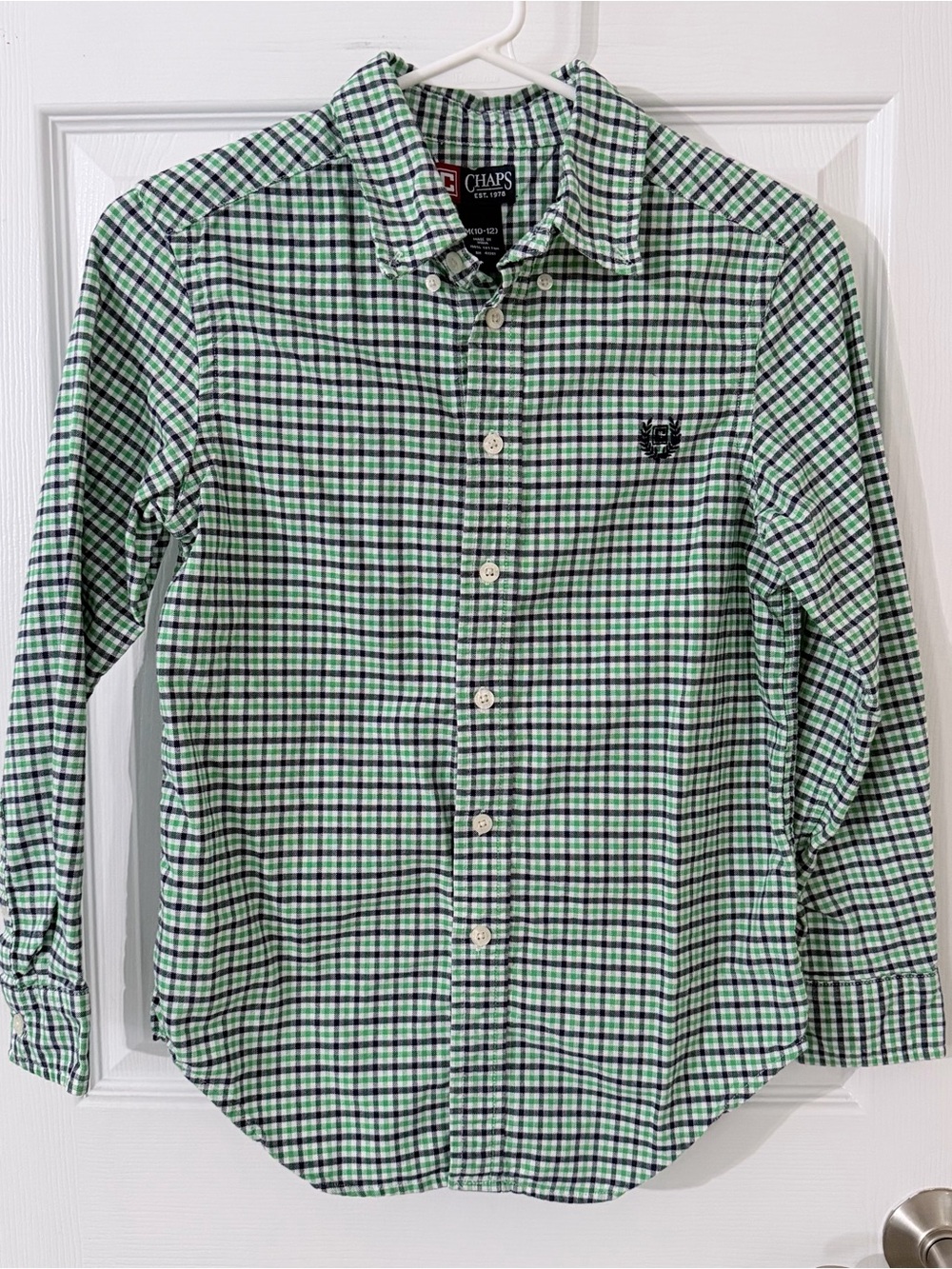 Chaps Boys' Green and Navy Plaid Button-Down Shirt
